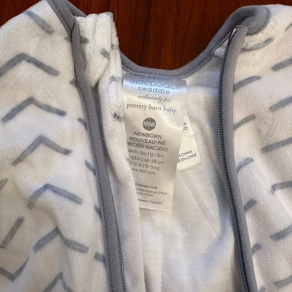 Halo Pottery Barn Kids Exclusive White and Blue sleepsack newborn fleece swaddle